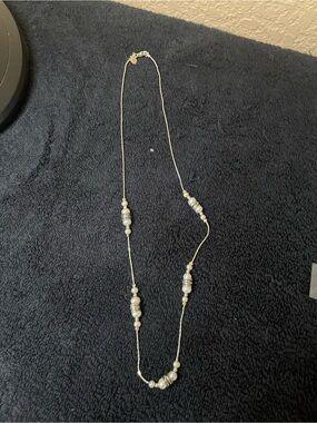 Long Silver Pearl Station Necklace - Classic Layering Strand